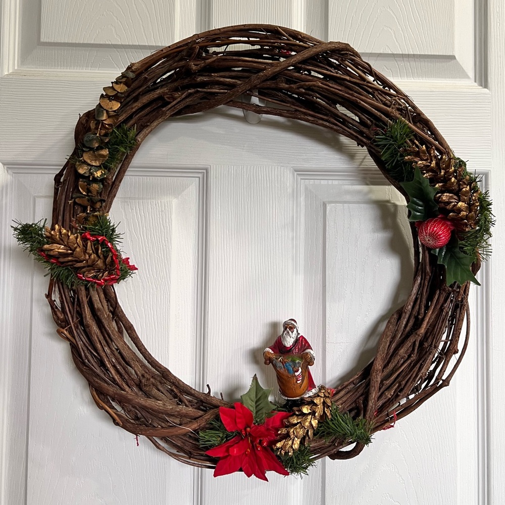 Festive Brown Holiday Wreath with Red Accents